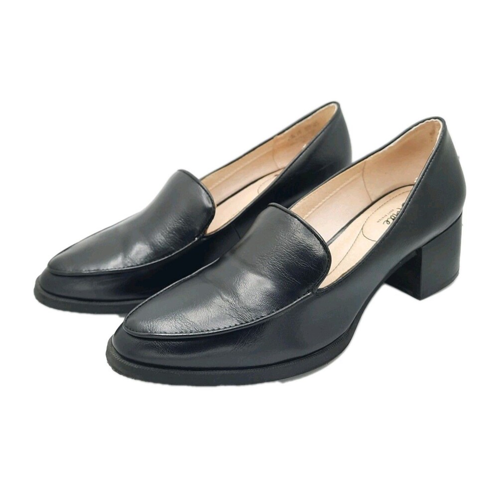 Lifestride Women's Devyn Block Heel Almond Toe Loafer Black Athena Sz 9.5W XLNT